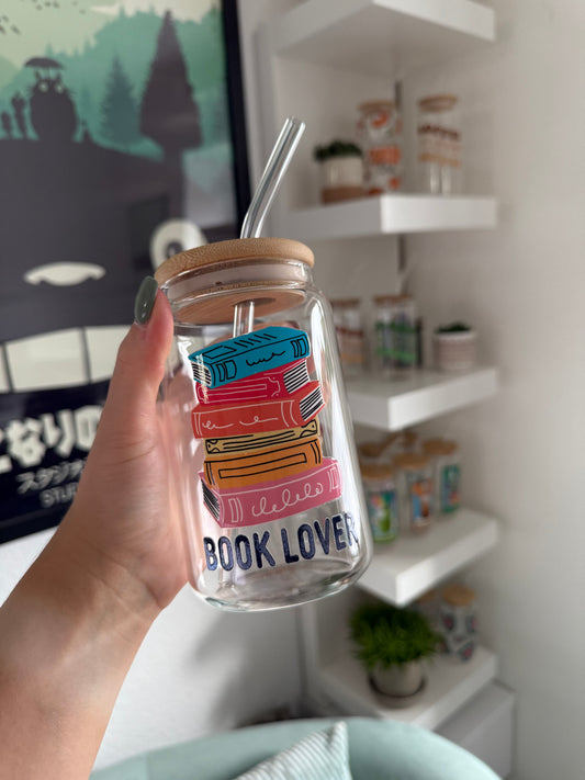 SALE Glass Cup "Book Lover" 16oz