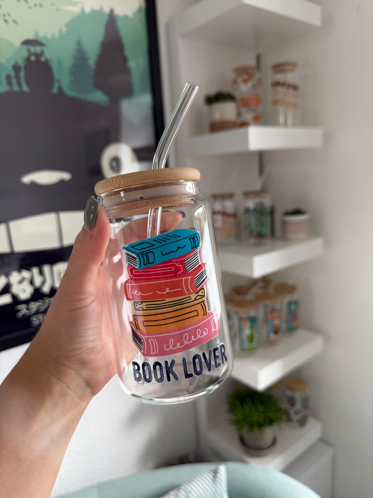 SALE Glass Cup "Book Lover" 16oz