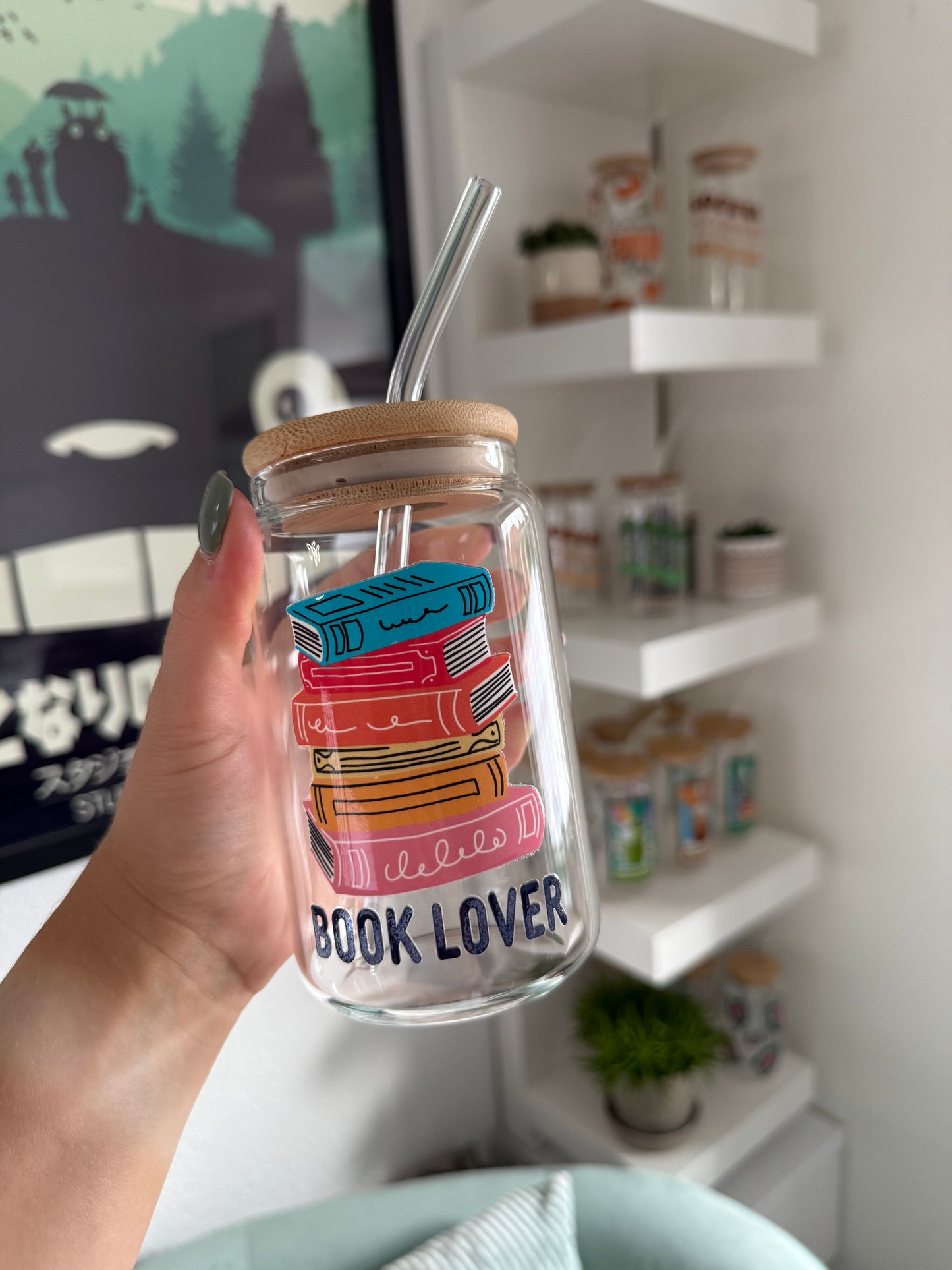 SALE Glass Cup "Book Lover" 16oz