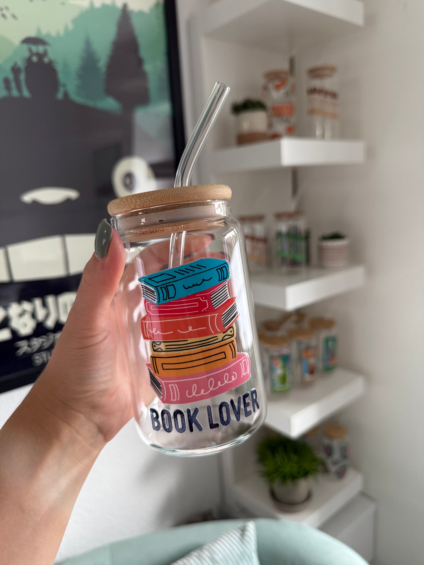 SALE Glass Cup "Book Lover" 16oz