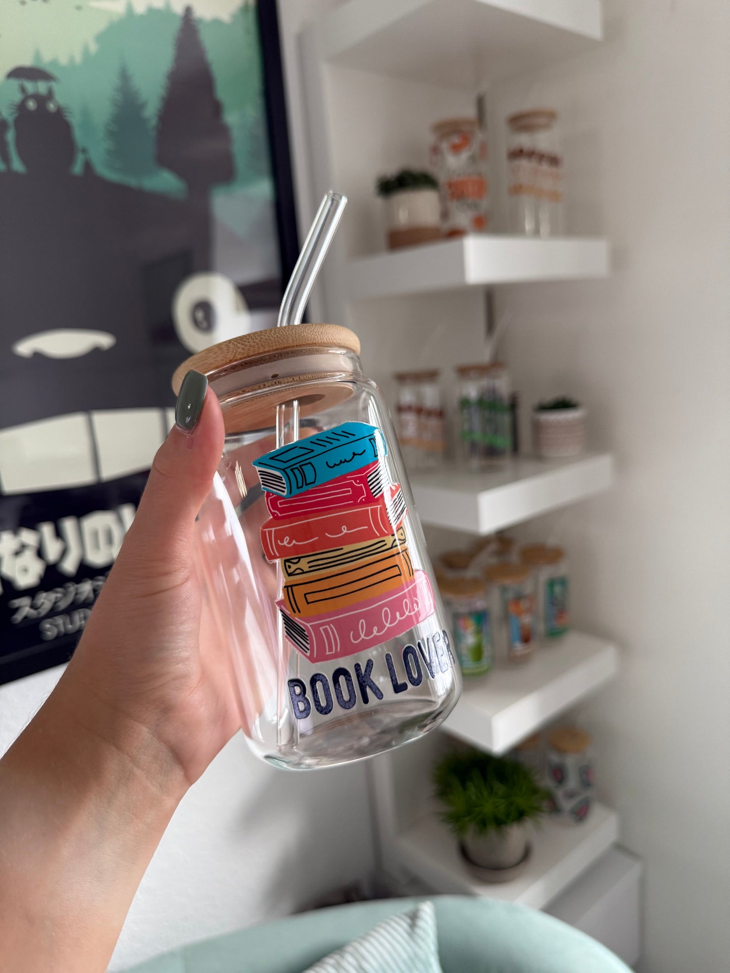 SALE Glass Cup "Book Lover" 16oz