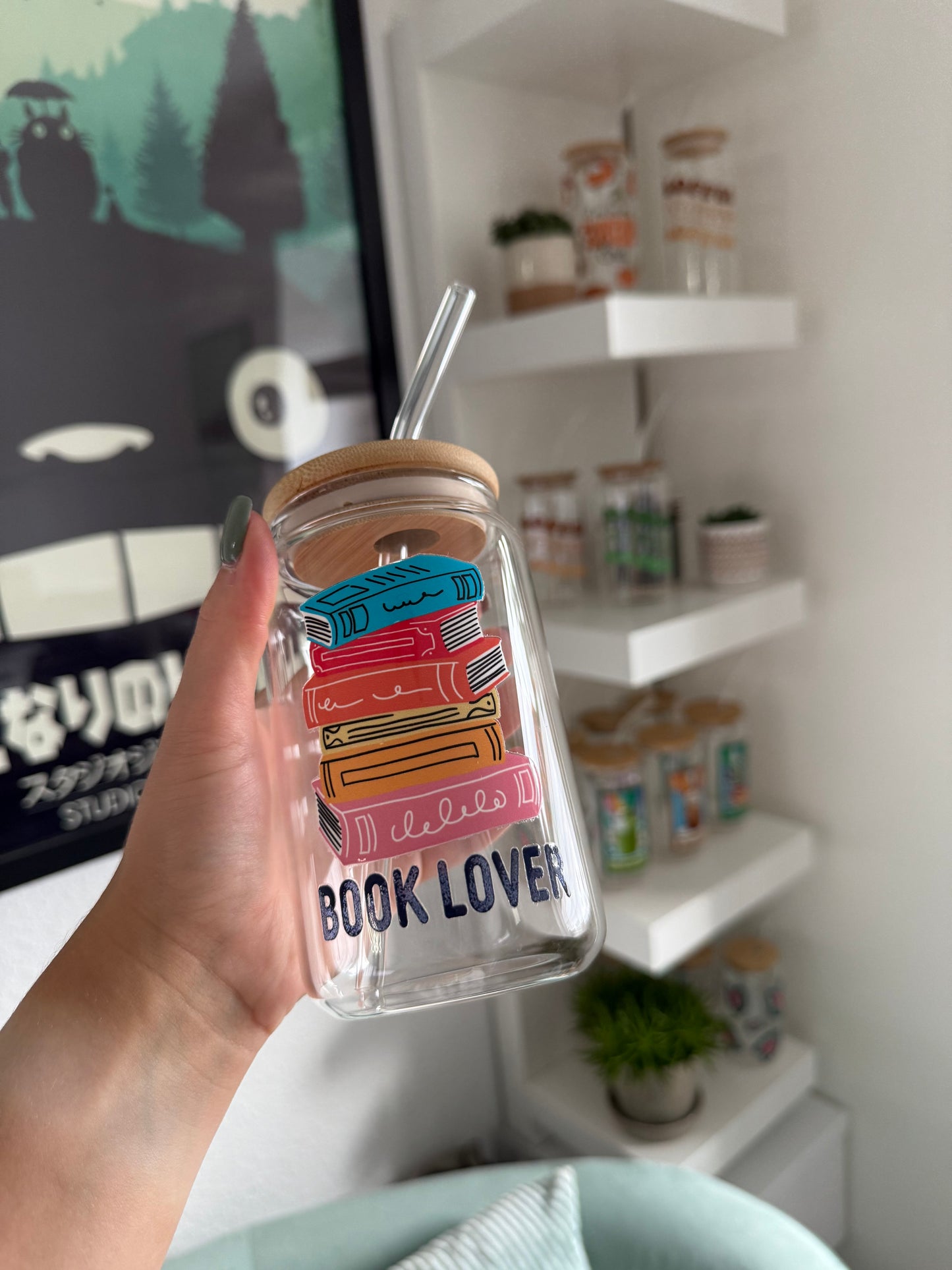 SALE Glass Cup "Book Lover" 16oz