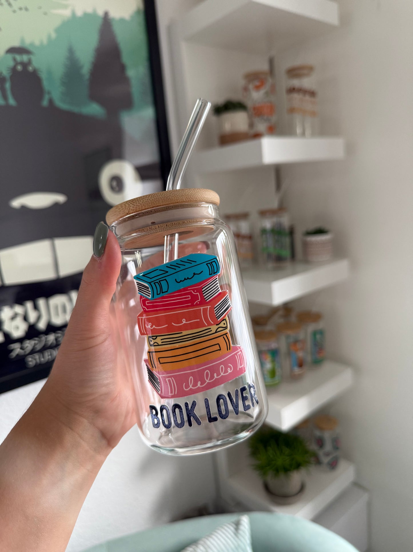 SALE Glass Cup "Book Lover" 16oz