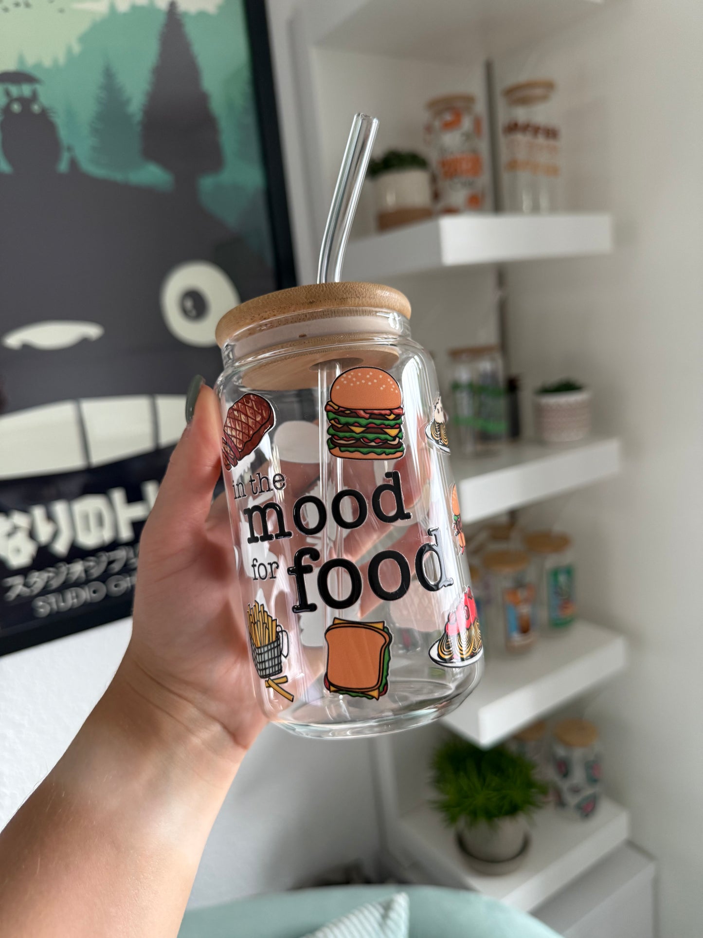 SALE Glass Cup "Food" 16oz