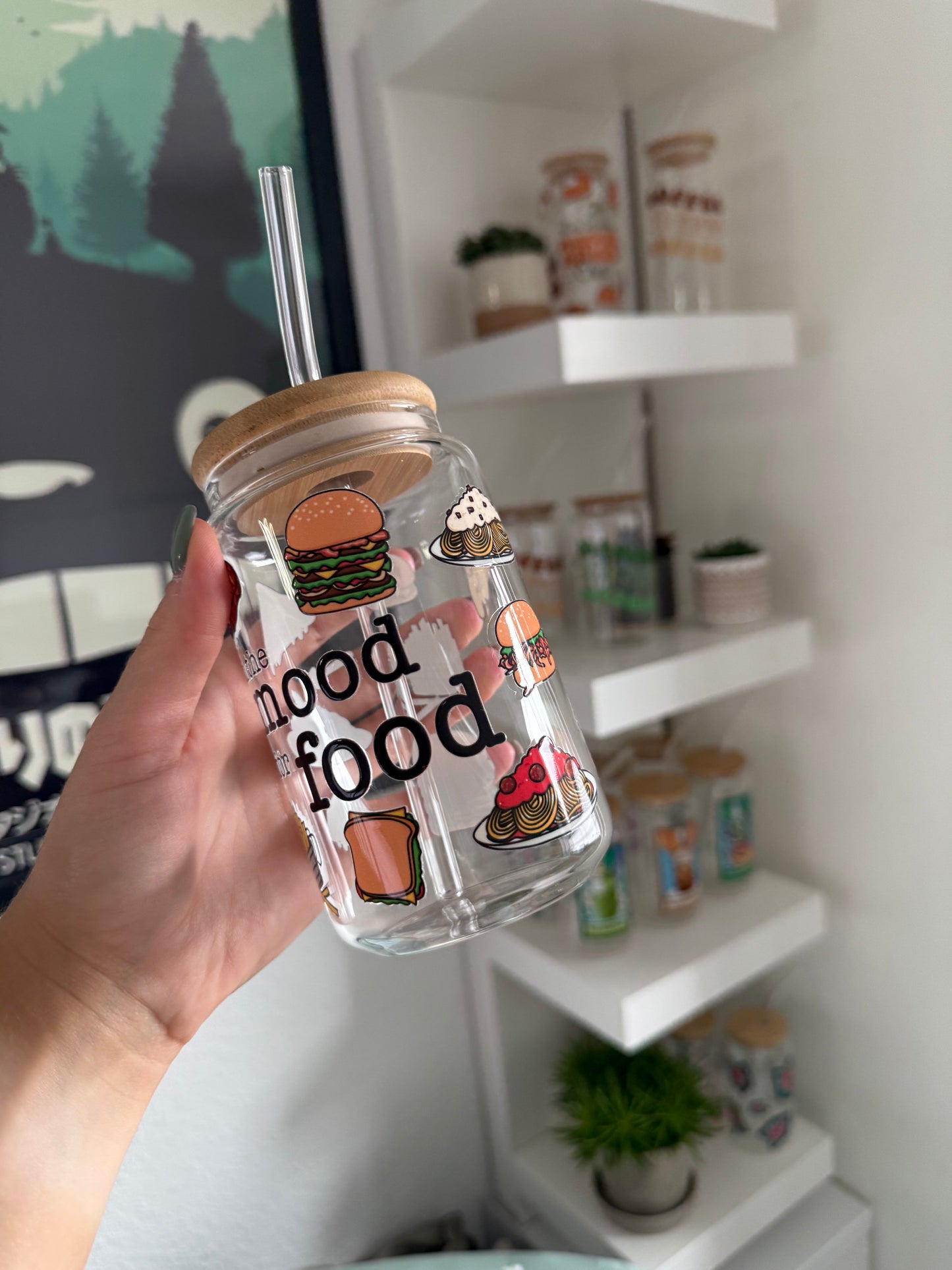 SALE Glass Cup "Food" 16oz