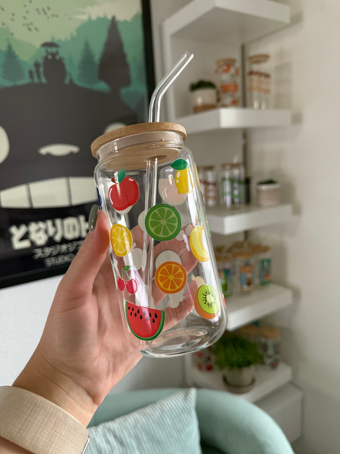 SALE Glass Cup "Fruits" 16oz