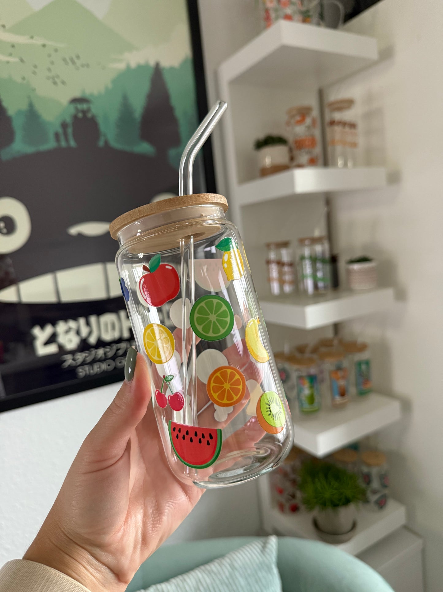 SALE Glass Cup "Fruits" 16oz