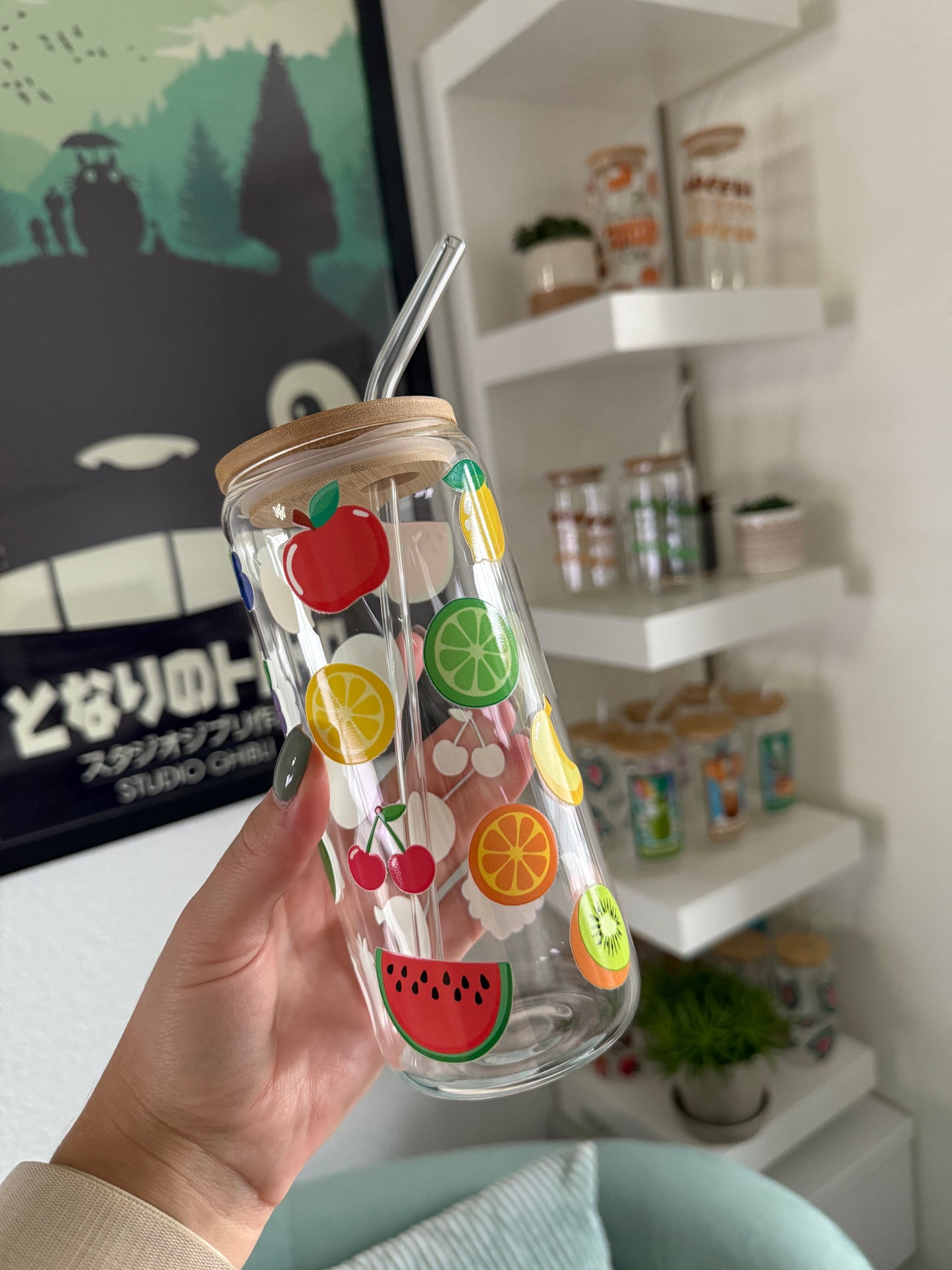 SALE Glass Cup "Fruits" 22oz