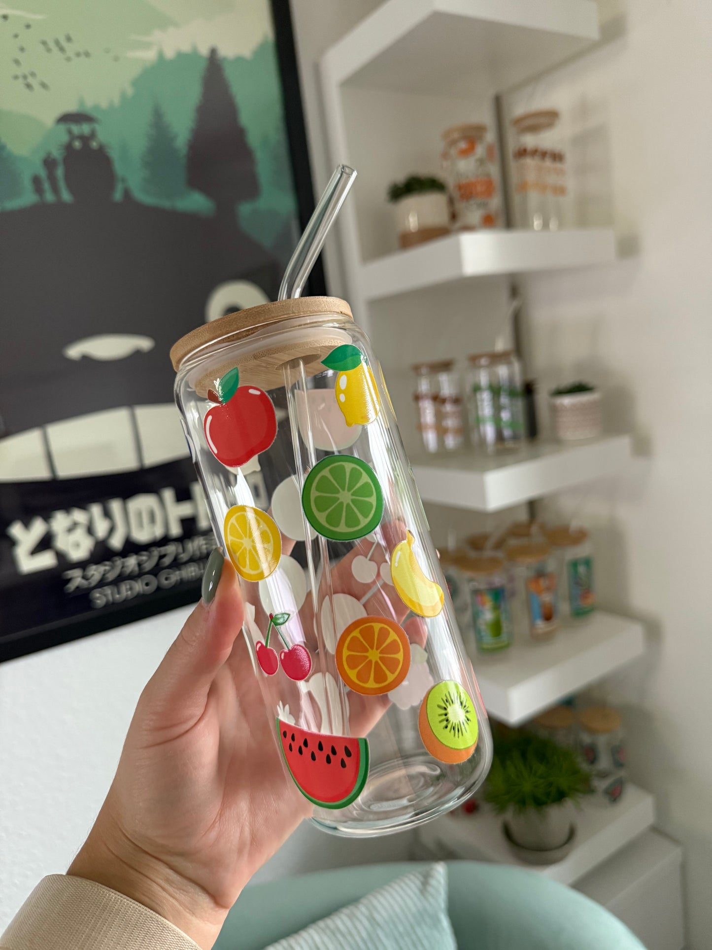 SALE Glass Cup "Fruits" 22oz