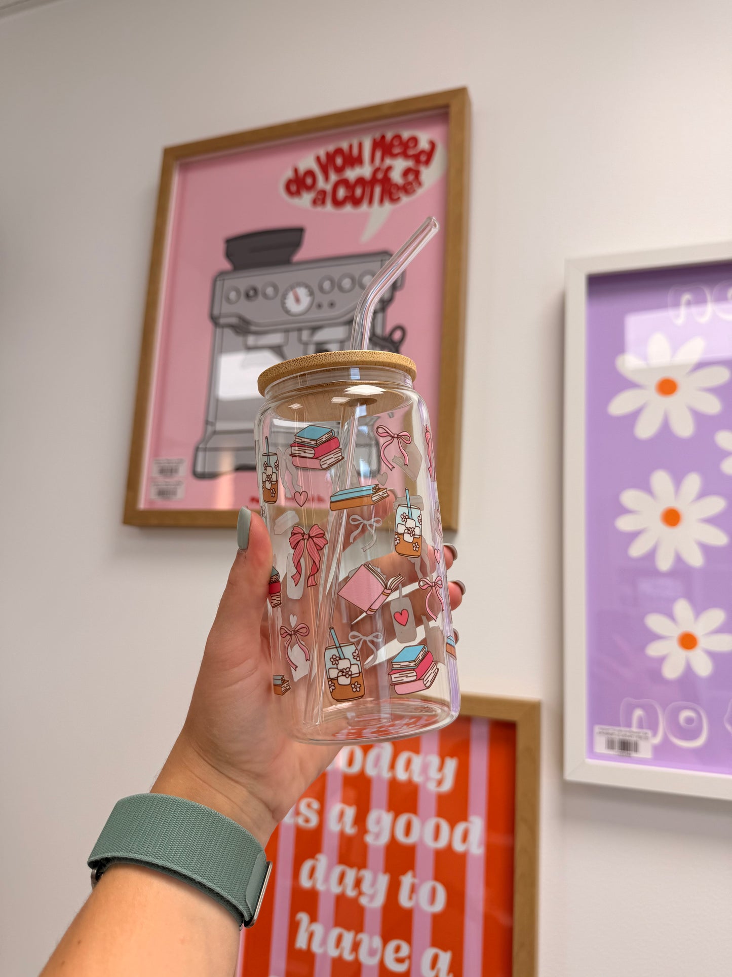 Glass Cup "Girly Bookish“ 16oz