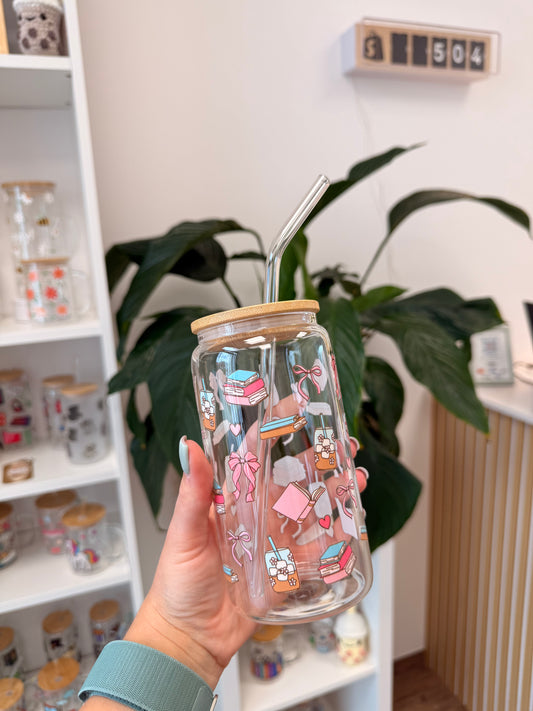 Glass Cup "Girly Bookish“ 16oz