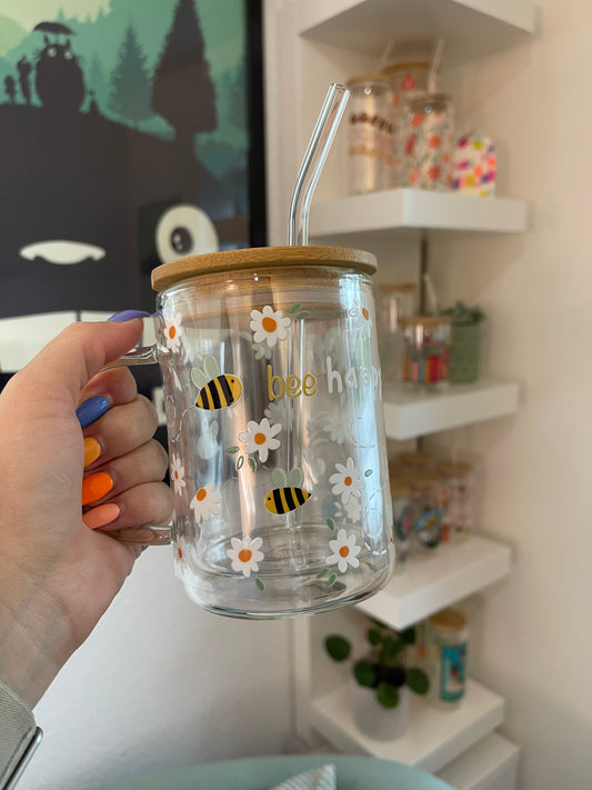 Glass Mug "Bee happy“ doppelwandig 15oz