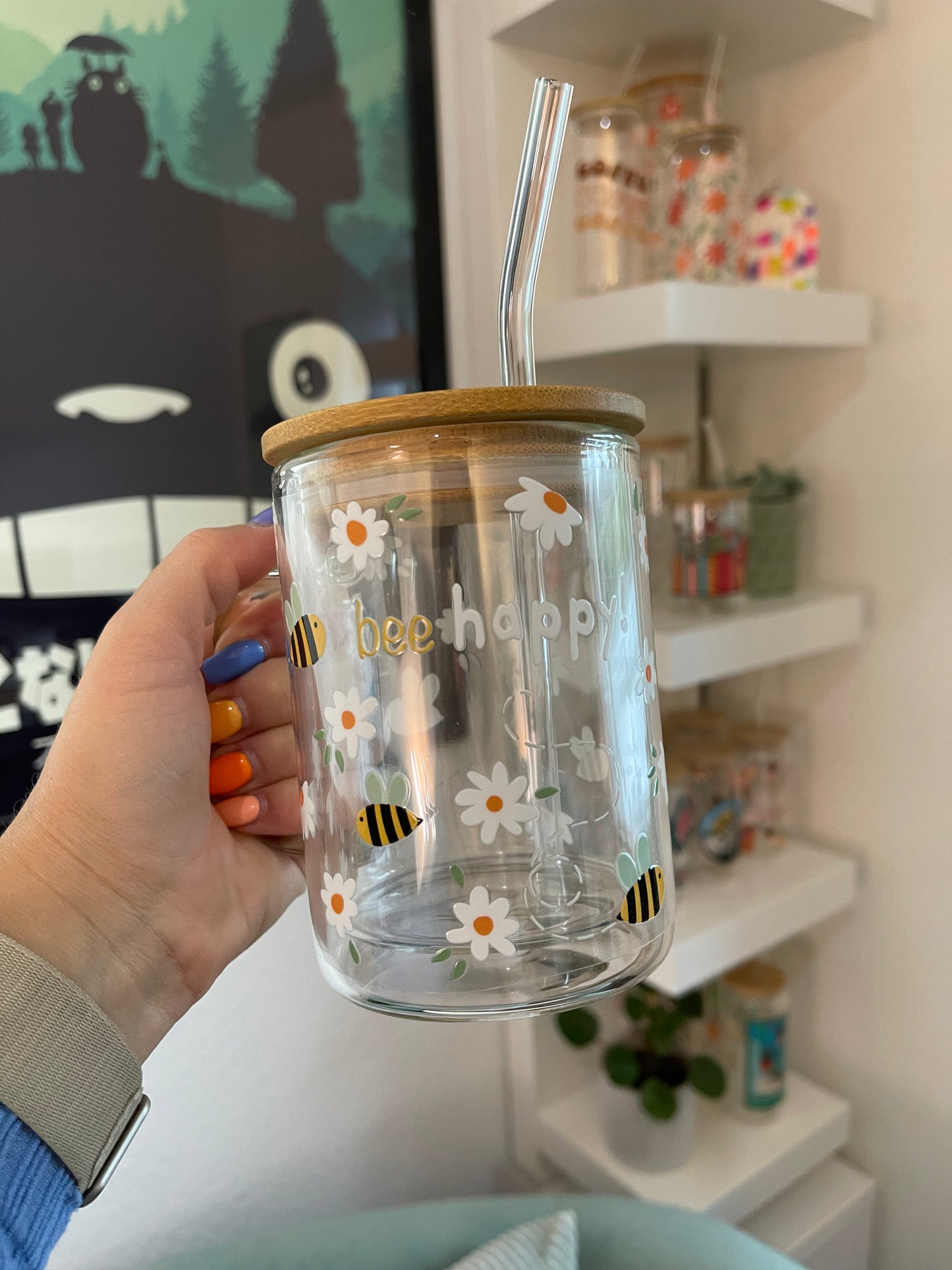 Glass Mug "Bee happy“ doppelwandig 15oz