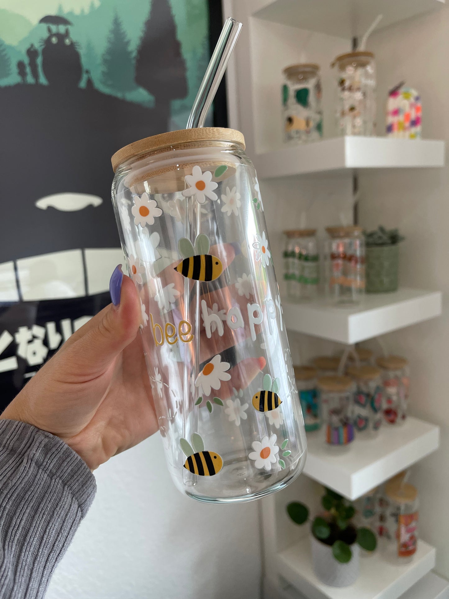 Glass Cup "Bee happy“ 22oz