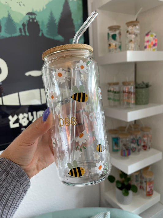 Glass Cup "Bee happy“ doppelwandig 16oz