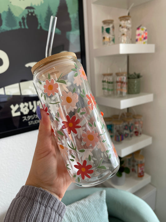 Glass Cup "Pink flowers“ 22oz