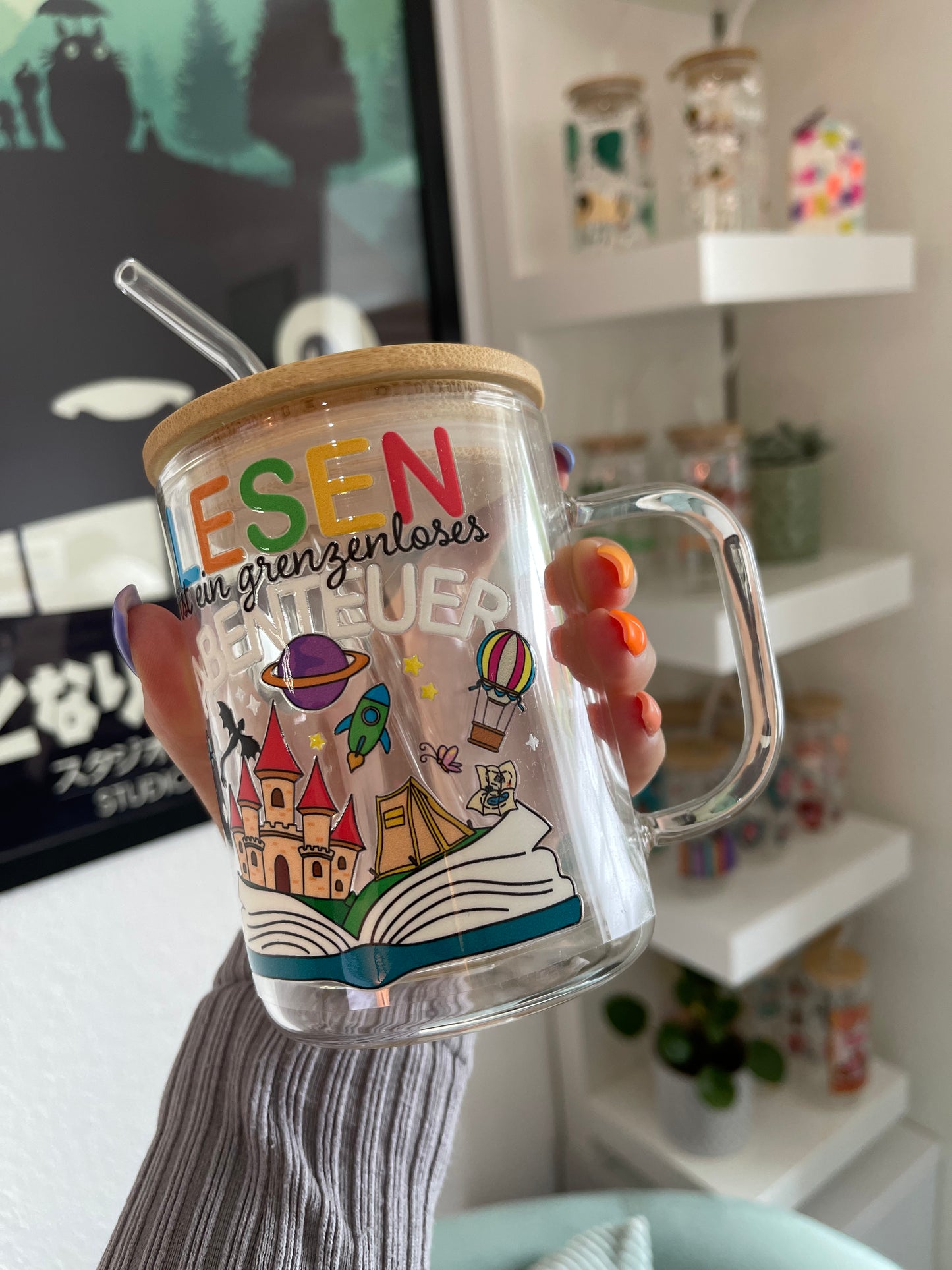 Glass Mug "Abenteuer Lesen“ doppelwandig 15oz