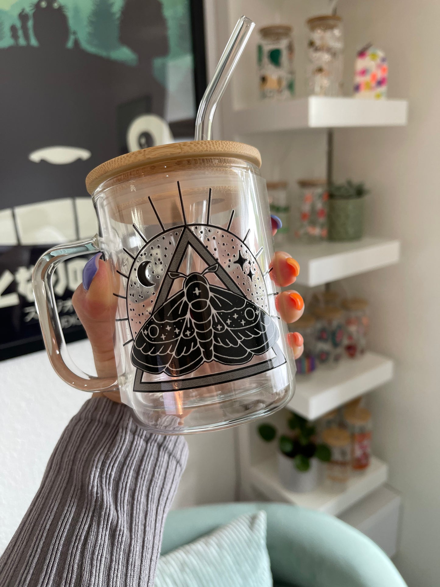 Glass Mug "Moth and moon“ doppelwandig 15oz