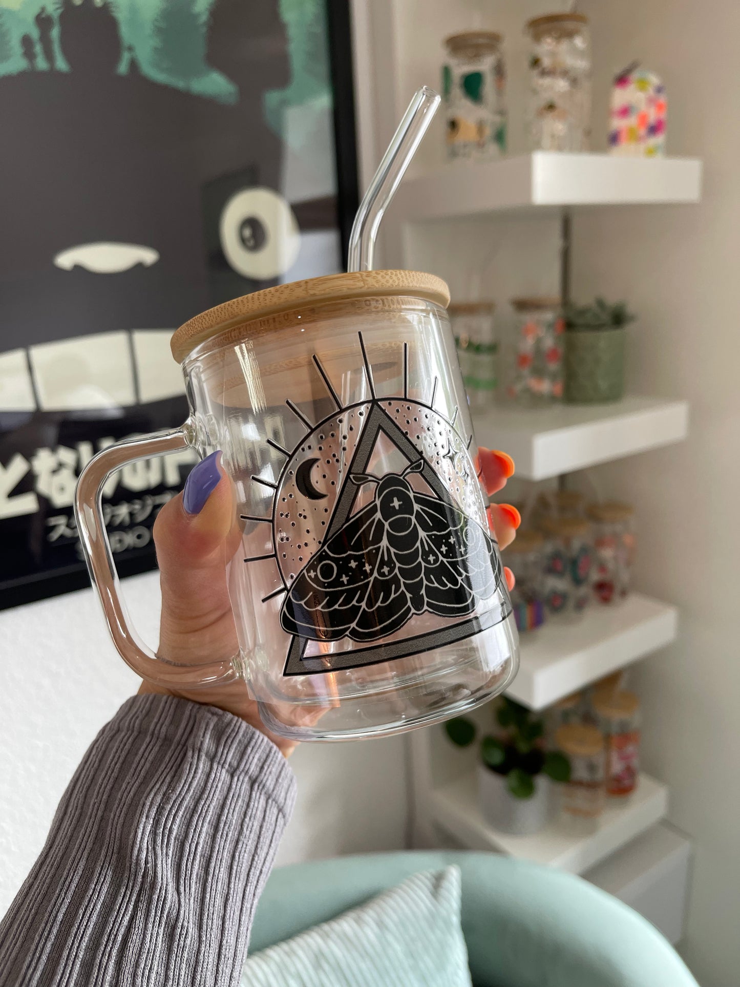 Glass Mug "Moth and moon“ doppelwandig 15oz