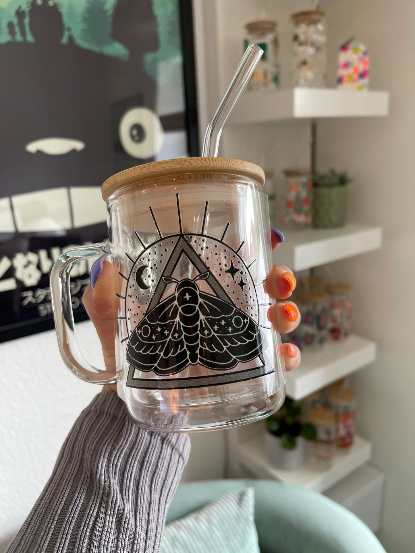 Glass Mug "Moth and moon“ doppelwandig 15oz