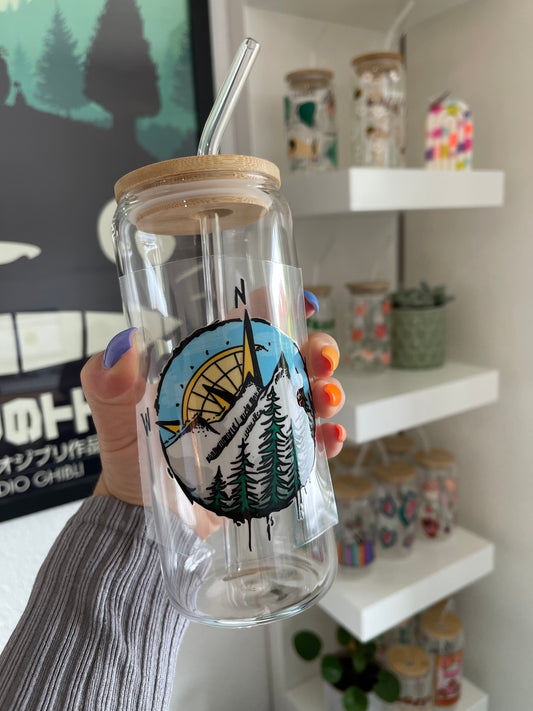 Glass Cup "Wanderlust" 22oz