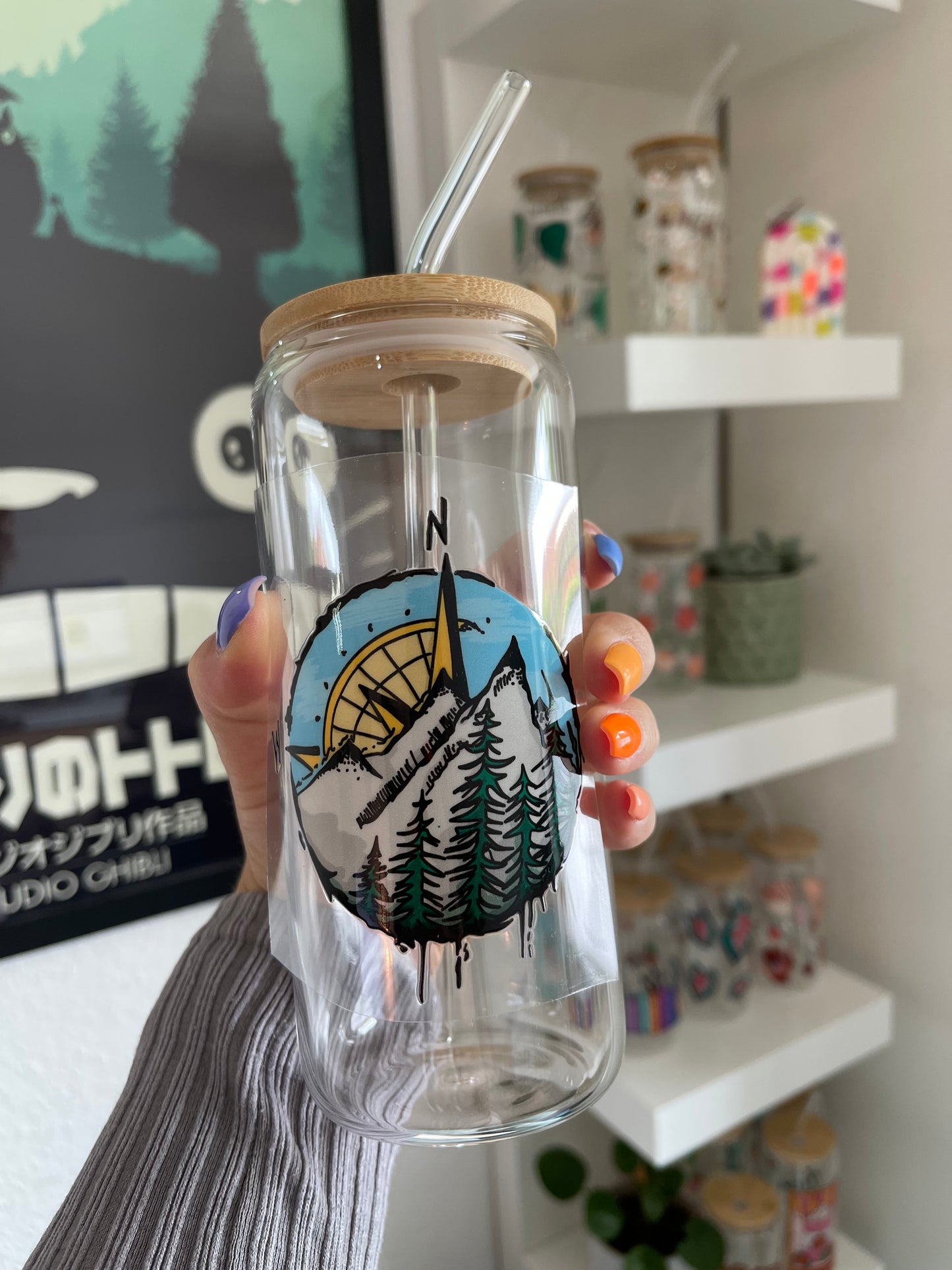 Glass Cup "Wanderlust" 22oz