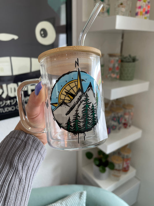 Glass Mug "Wanderlust" doppelwandig 15oz