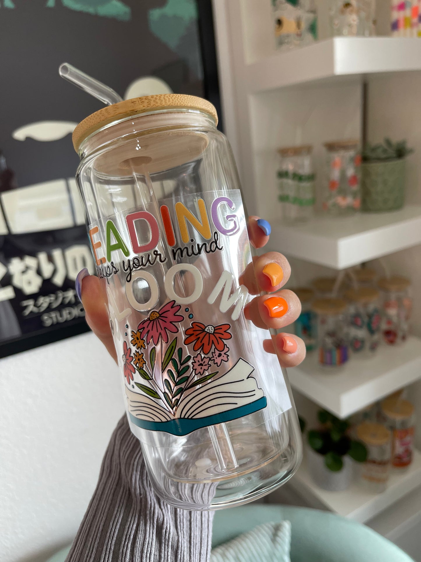 Glass Cup "Reading helps your mind bloom“ doppelwandig 16oz