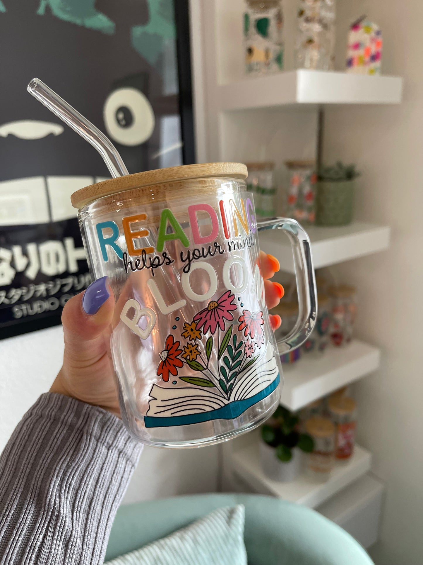 Glass Mug "Reading helps your mind bloom“ doppelwandig 15oz