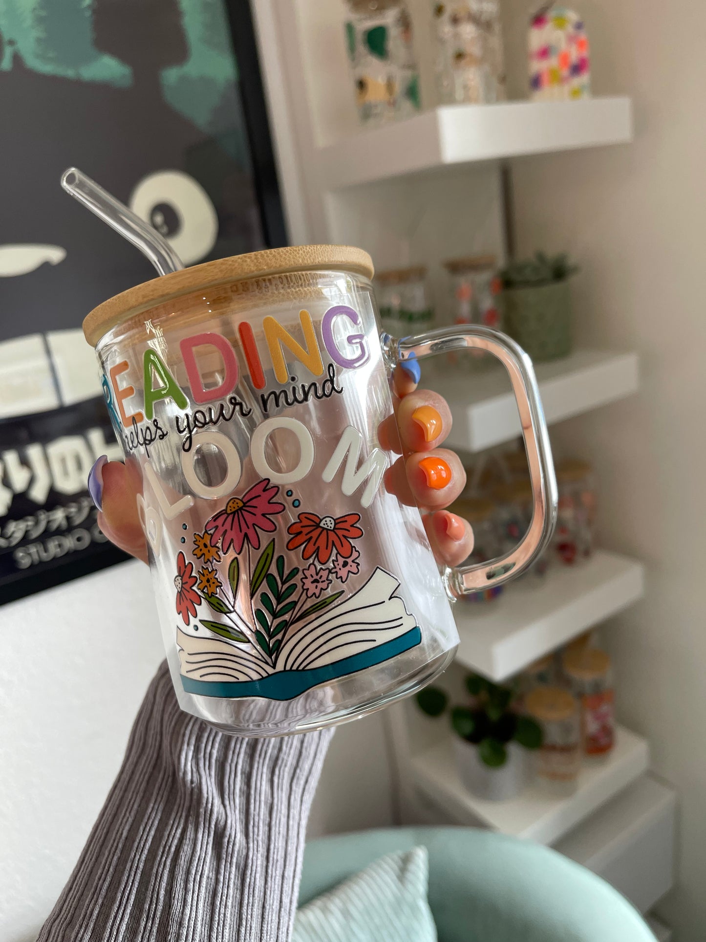 Glass Mug "Reading helps your mind bloom“ doppelwandig 15oz