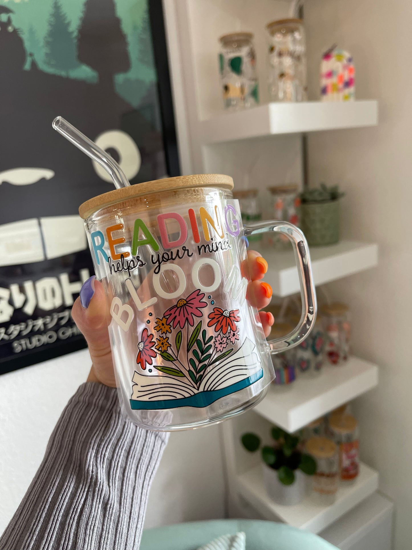 Glass Mug "Reading helps your mind bloom“ doppelwandig 15oz