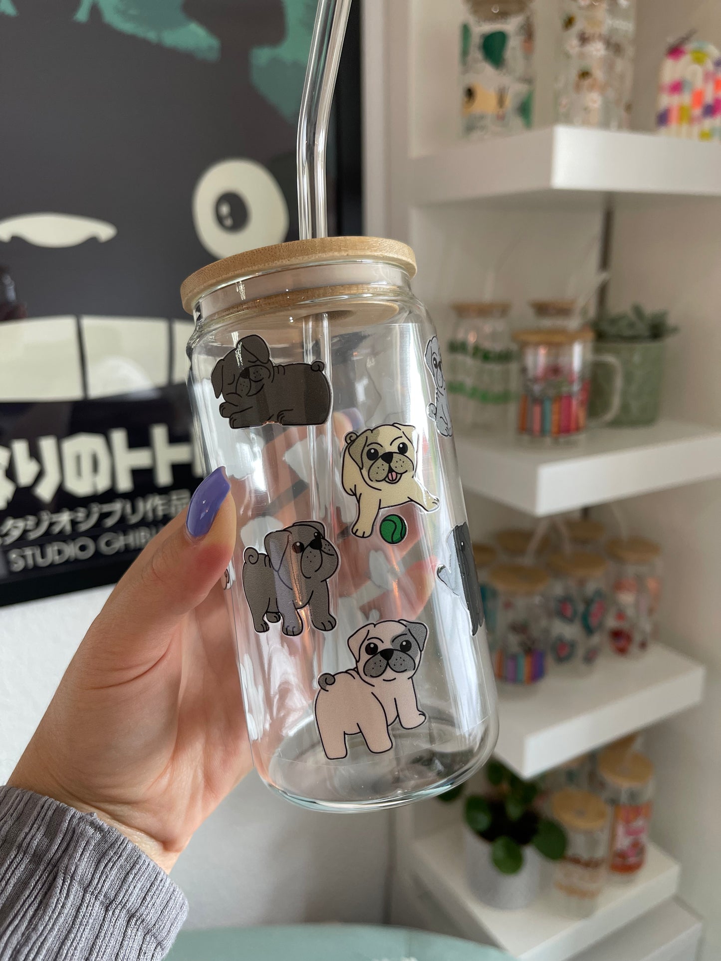 Glass Cup "Pug" 16oz