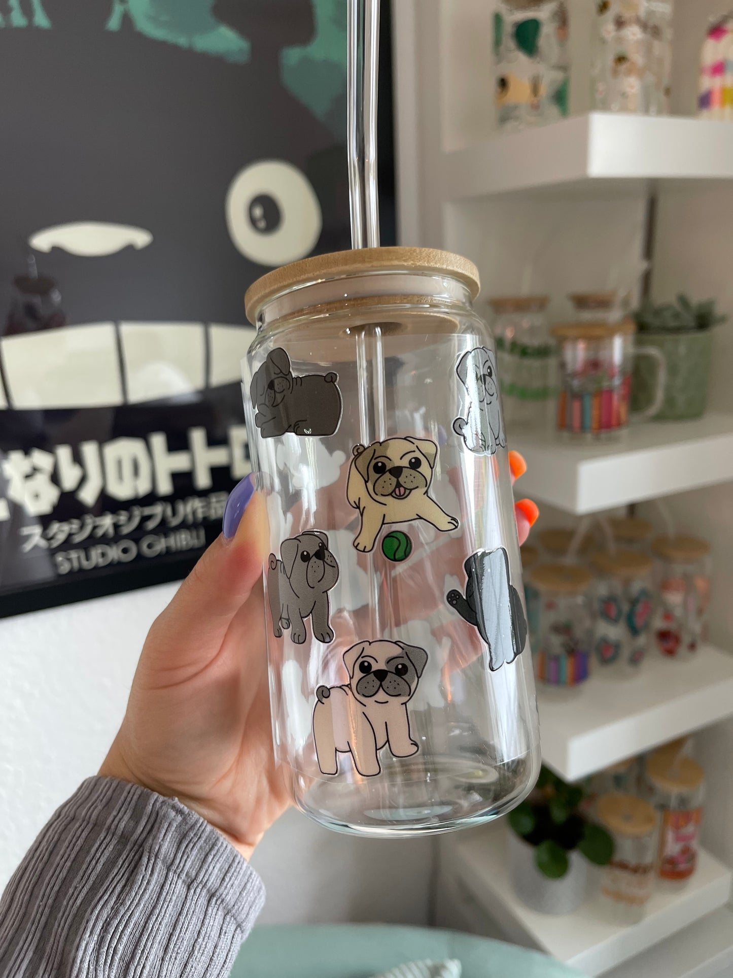 Glass Cup "Pug" 16oz