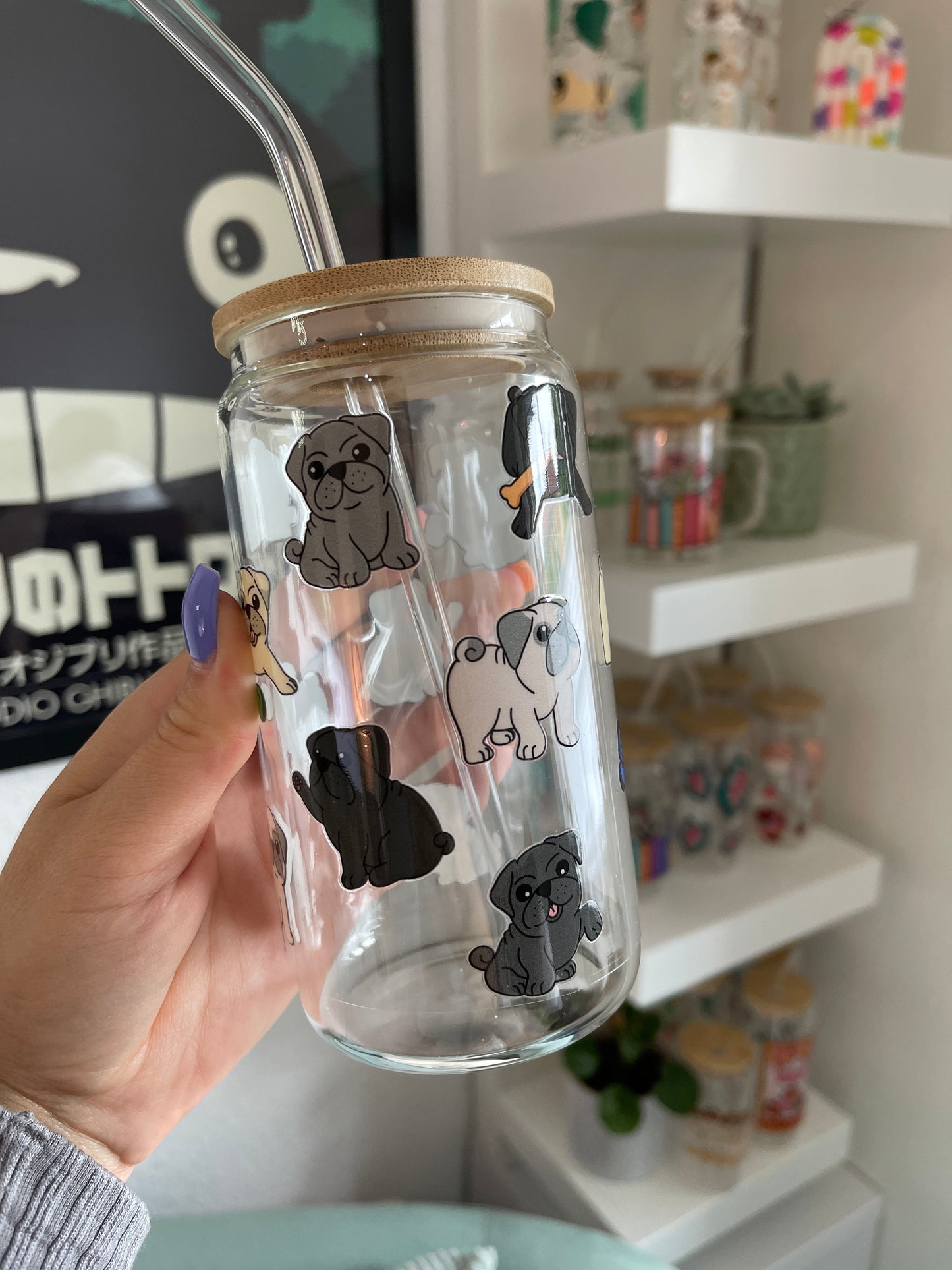 Glass Cup "Pug" 16oz