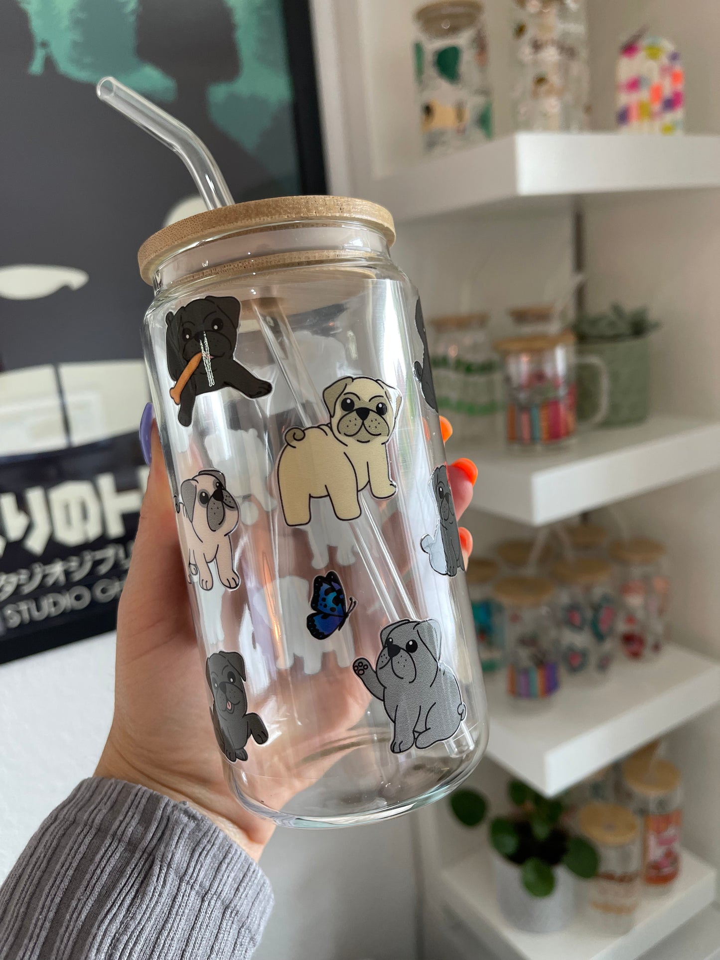 Glass Cup "Pug" 16oz