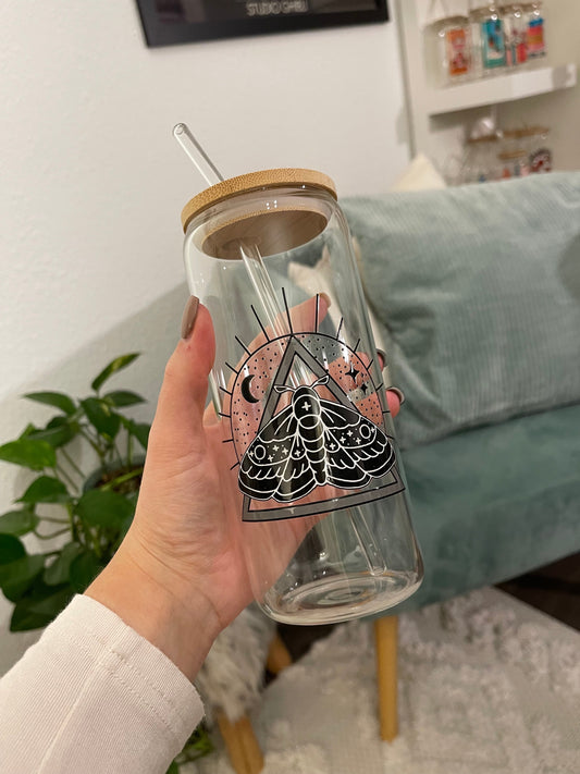 Glass Cup "Moth and moon“ 22oz