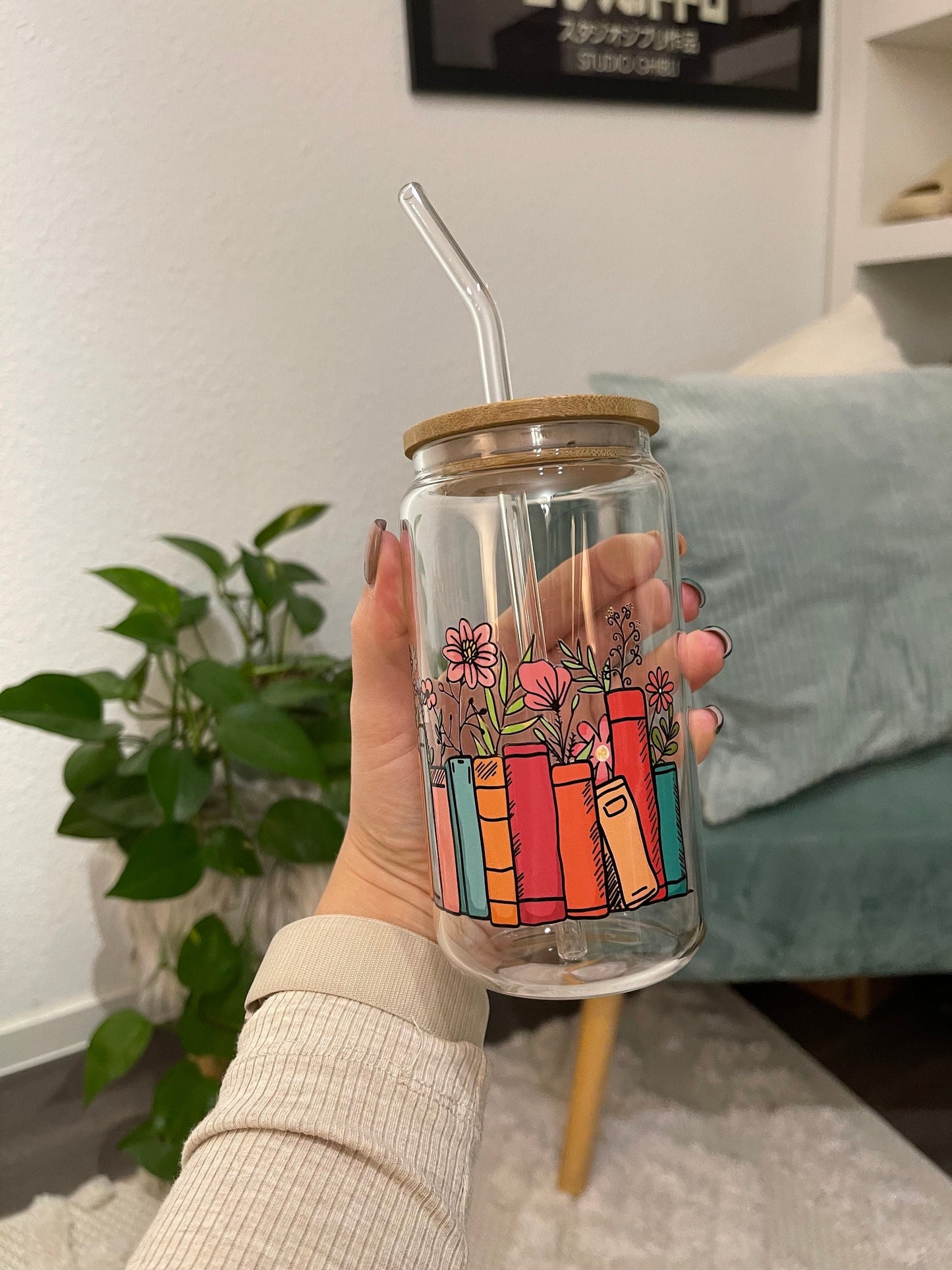 Glass Cup "Flower books“ 16oz